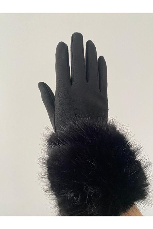 kürklü dokunmatik eldiven - 2