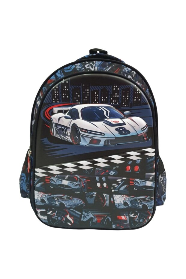 Racing Car 3D School Backpack for Boys, Durable & Spacious, Grade 1–7