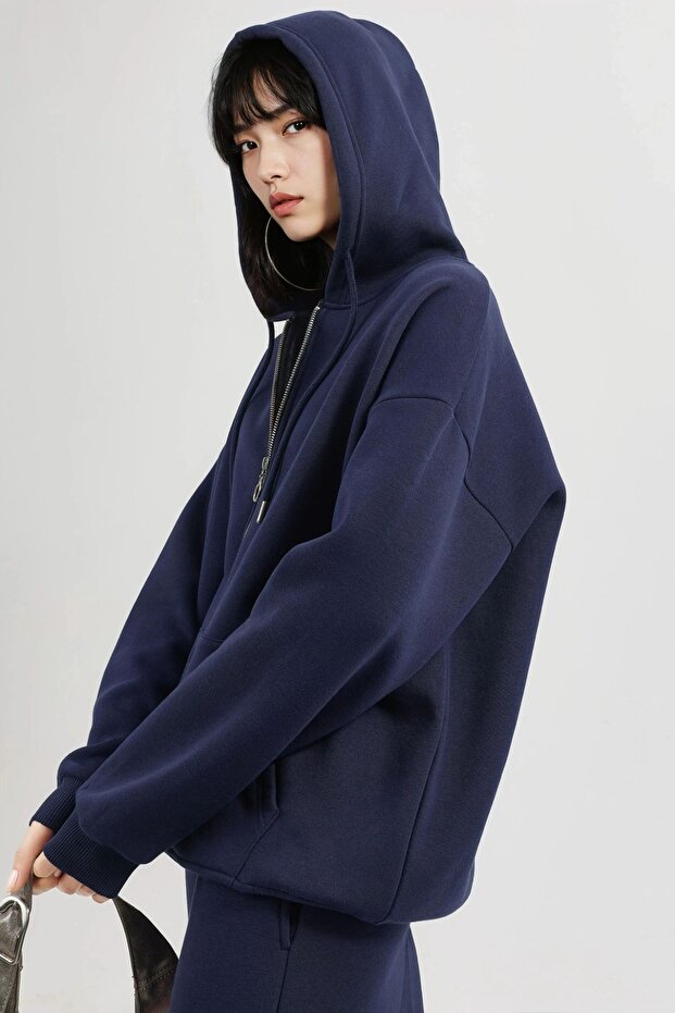 BUSEM Oversize Kapüşonlu Fermuarlı Ceket - 2