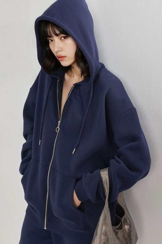 BUSEM Oversize Kapüşonlu Fermuarlı Ceket - 1