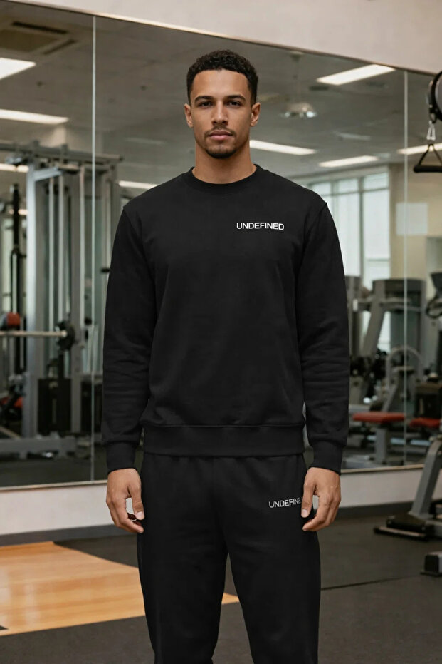 Men's Sporty Black Two-Piece Tracksuit Set