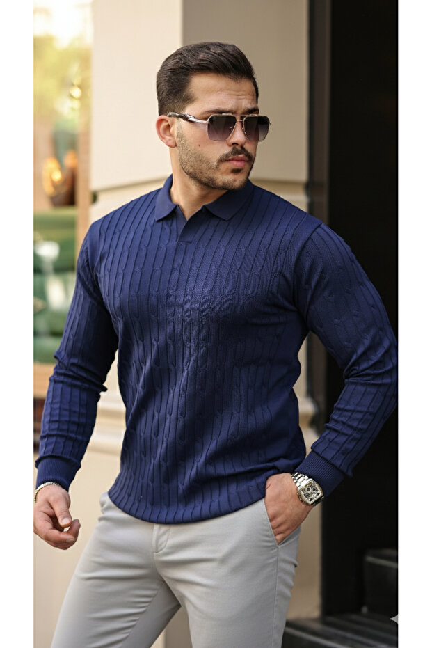 Knitted Pattern Fit Collar Knitwear Men's Sweater