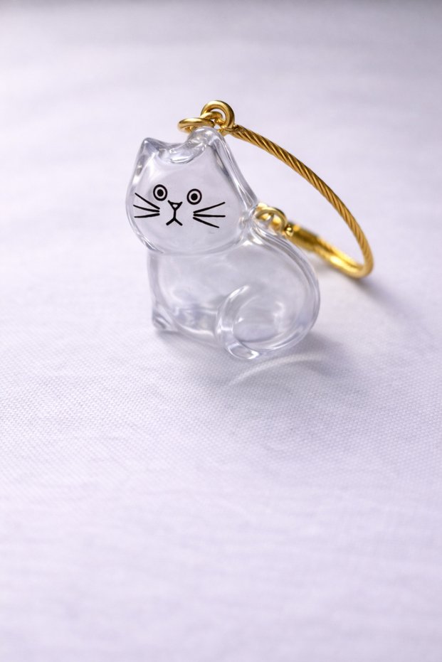 Cat Hair Storage Souvenir Keychain Transparent Keychain with Cat Figure
