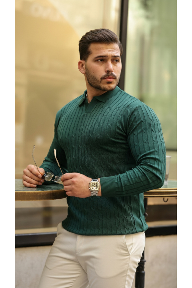 Knitted Pattern Fit Collar Knitwear Men's Sweater