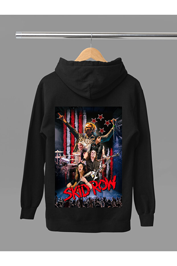 Skid Row Printed Cotton Long Sleeve Fleece-Lined 3 Thread Hooded Rock Sweatshirt