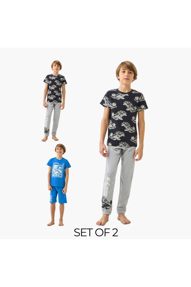 Racer Car Print T-shirt and Pyjama - Set of 2