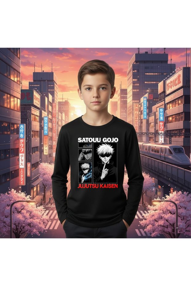 Gojo Jujutsu Kaisen Front and Back Printed Youth Long Sleeve T-Shirt