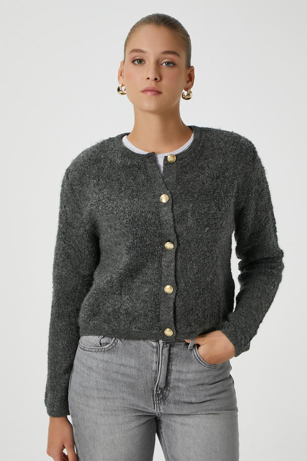 Kadın Enda Antrasit Buklet Hırka - 2