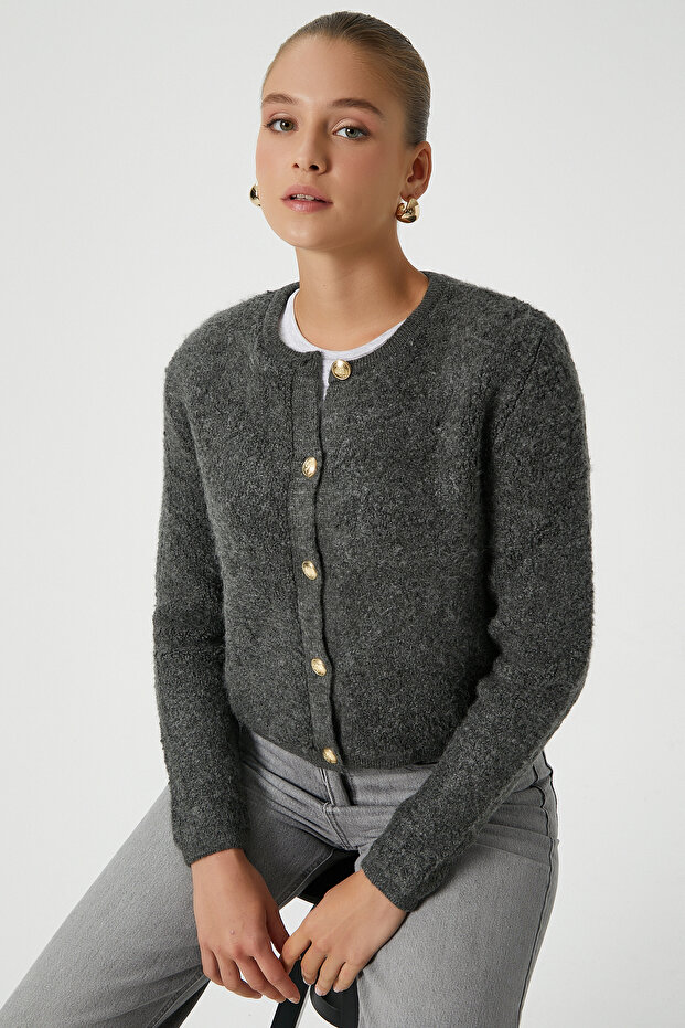 Kadın Enda Antrasit Buklet Hırka - 3