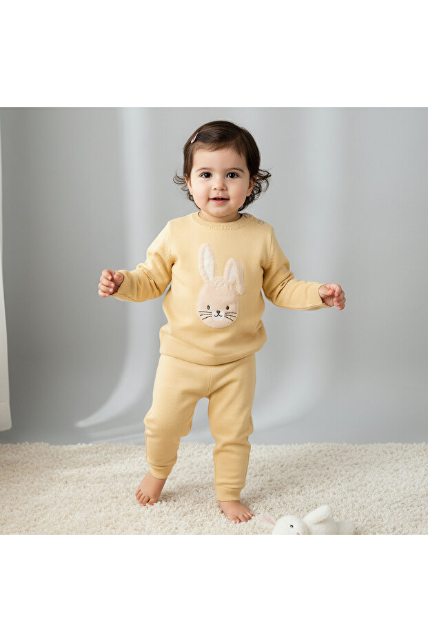Cotton Long Sleeves Pyjama Set with Bunny Embroidery