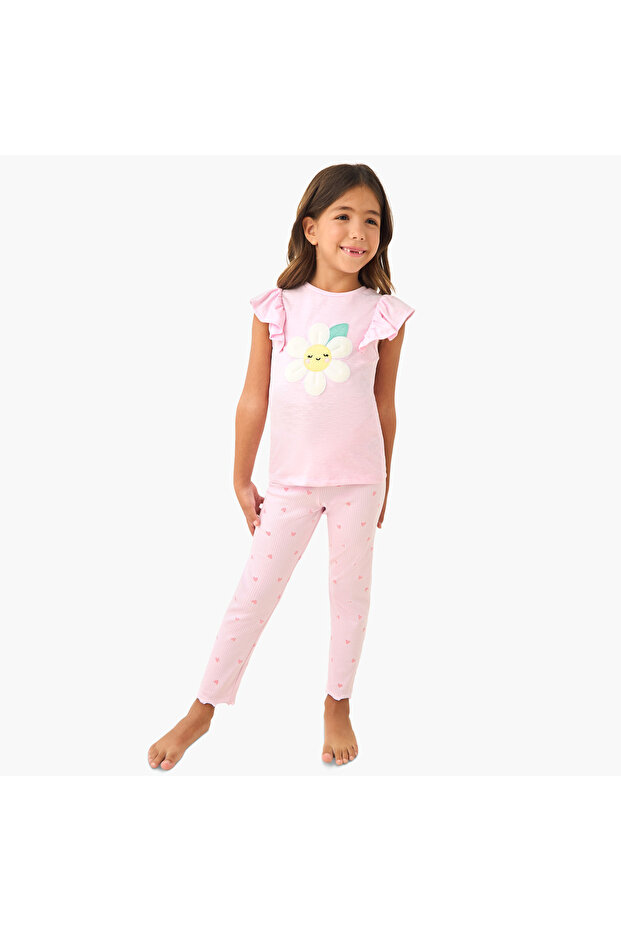 Floral Applique T-shirt and Pyjama Set