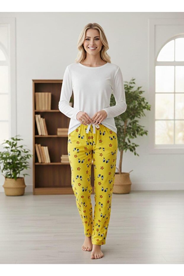 سروال نسائي من جلد الغزال المزخرف ذو قاع واحد - 1