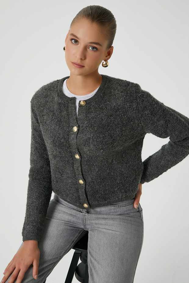 Kadın Enda Antrasit Buklet Hırka - 5