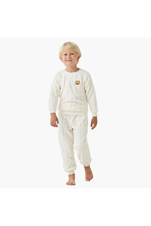Boys Pyjama Set with Cable Knit - Polyester - Long Sleeves - Crew Neck