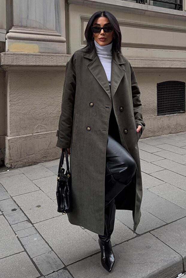 Double Button Long Suede Coat 7084 R10-I-K3 - 1