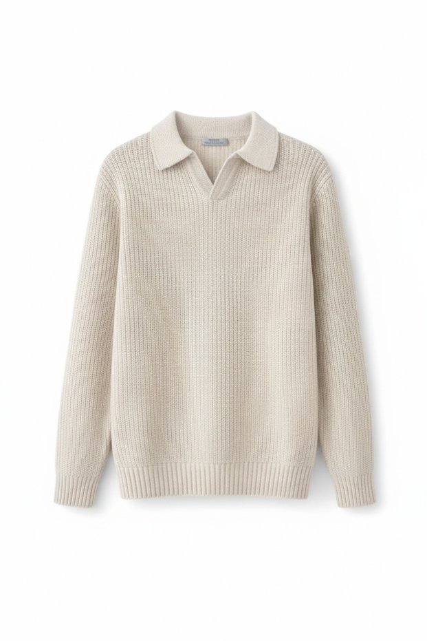Men's Regular Fit Polo Neck Sweater Stone Eca055