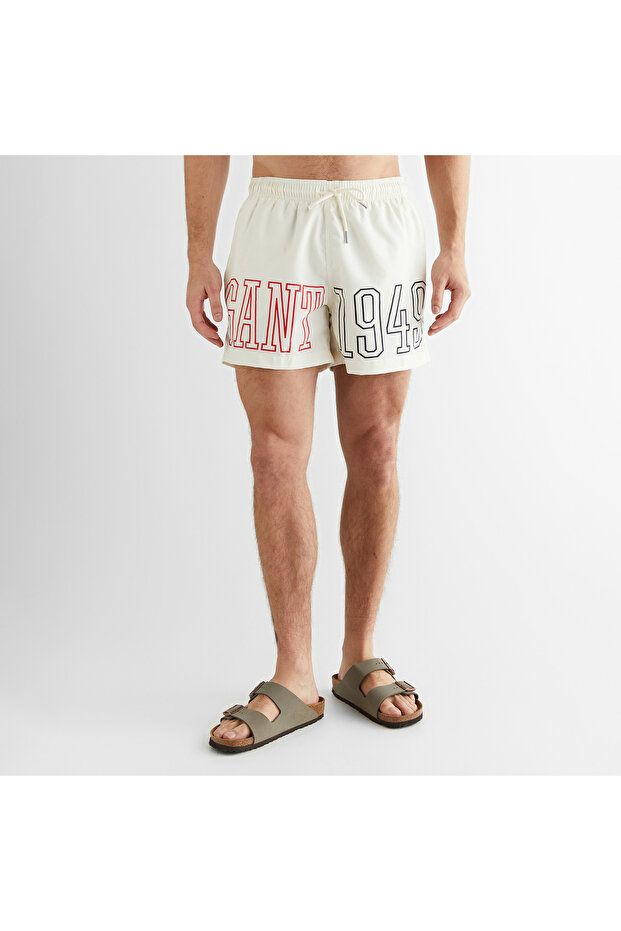 Erkek Krem Regular Fit Logolu Mayo Şort - 3