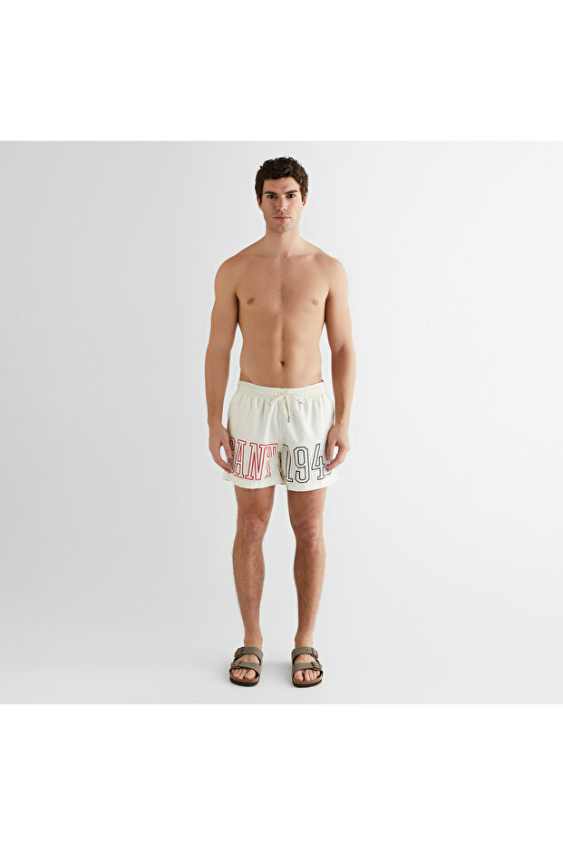 Erkek Krem Regular Fit Logolu Mayo Şort - 1