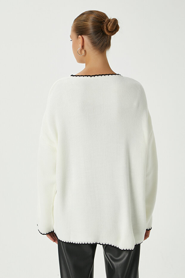 Kadın Karly Cepli Ekru Triko Kazak - 5