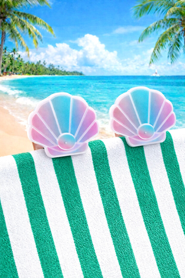 2-Pack Seashell Beach Chair Clip - Beach Clip-Carpet Clip - Towel Fixer - Towel Clip