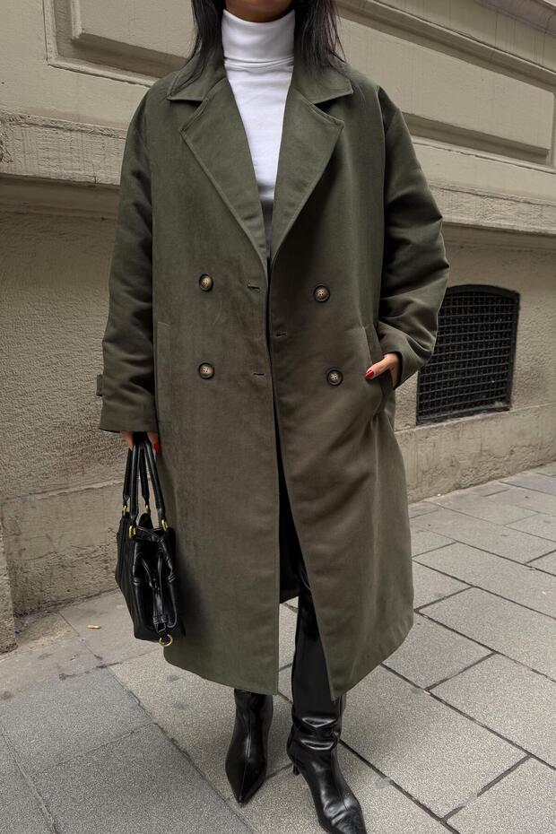 Double Button Long Suede Coat 7084 R10-I-K3 - 3