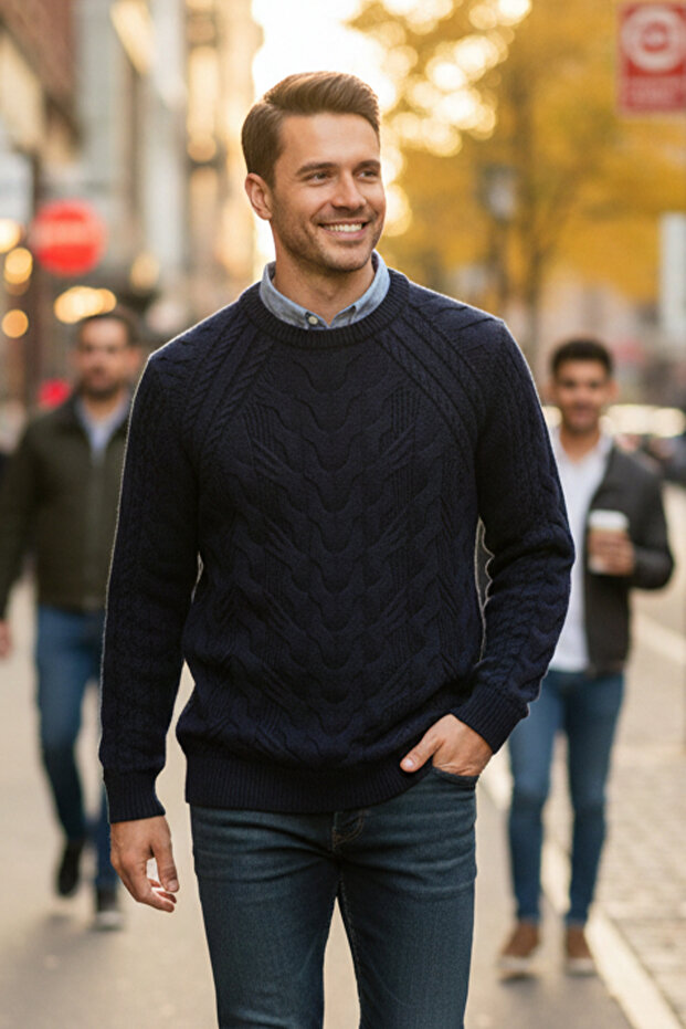 Erkek Bisiklet Yaka Kalın Kazak - 3