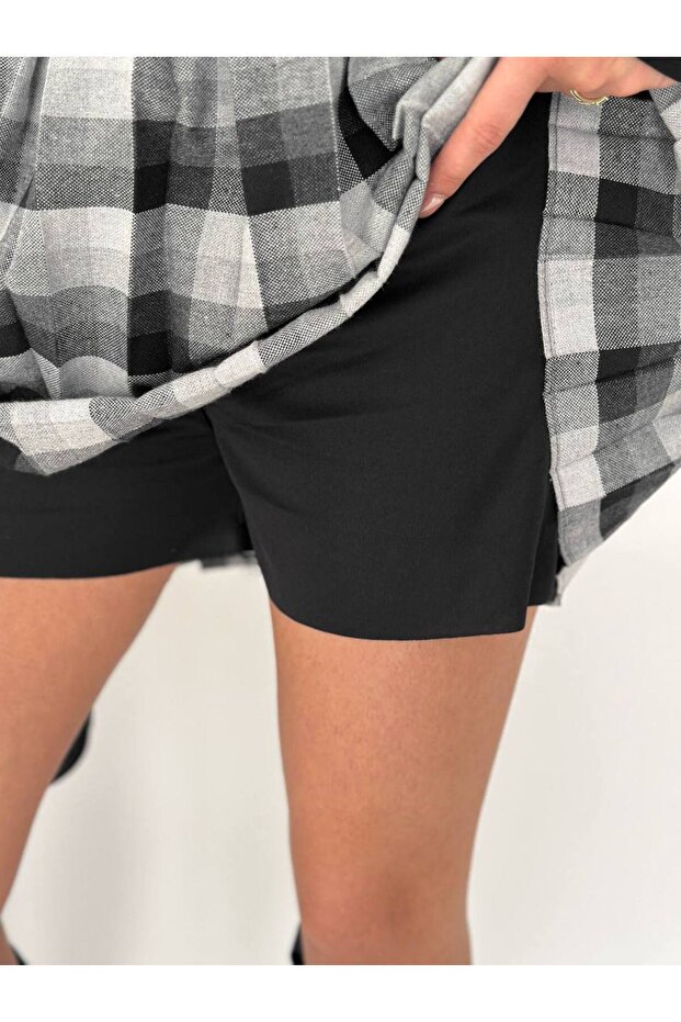 Ekoseli Şortlu Mini Etek - 5