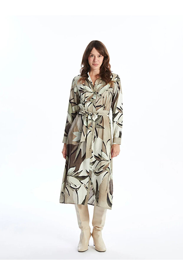 Lcwaikiki Classic Mixed Pattern Long Sleeve Women's Shirt Dress