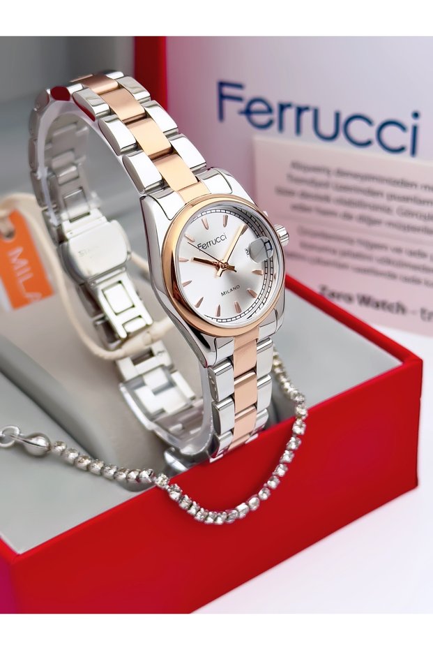 Steel Strap Calendar Minimal Case Women's Wristwatch 3 Atm 2 Years Warranty + Bracelet Gift