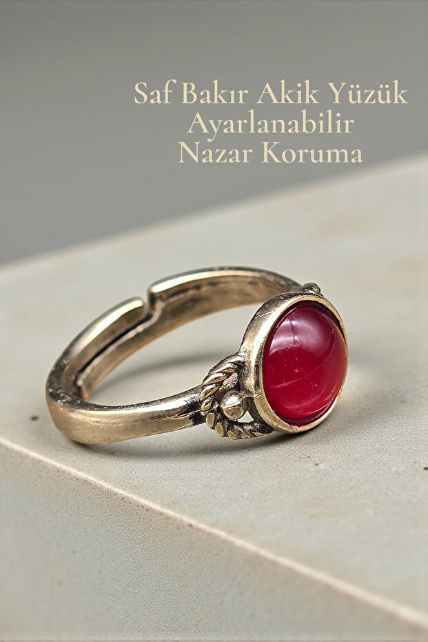 Pure Copper Red Agate Ring Adjustable Quality Antique Special Design (Gift, Daily, Special)