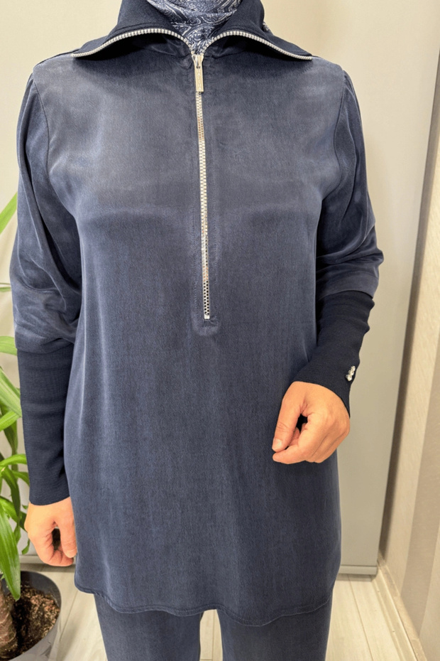 Cupro Tunic Navy Blue T26K-6020 - 5