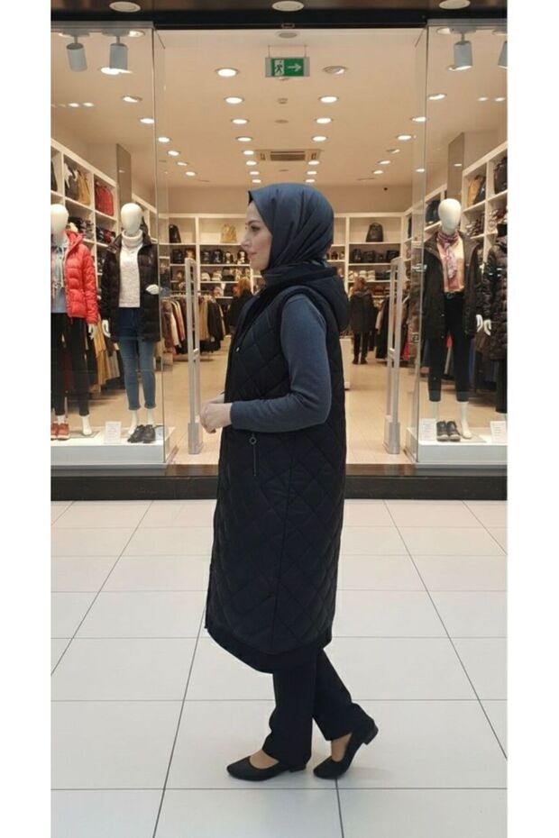 Kapitone Fermuarlı Siyah Yelek - 2