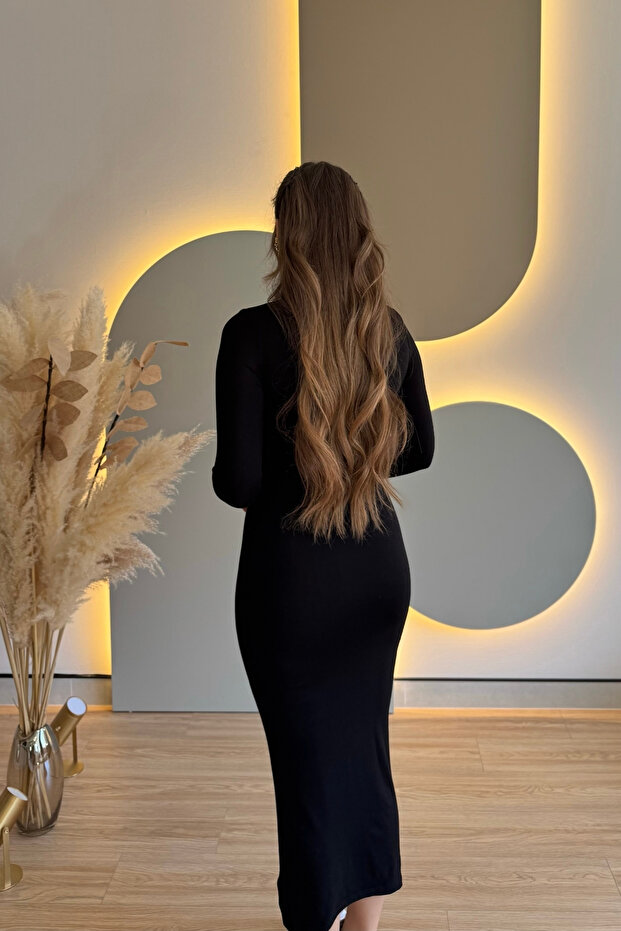 Rochie lungă neagră Finger Slip basic - 4