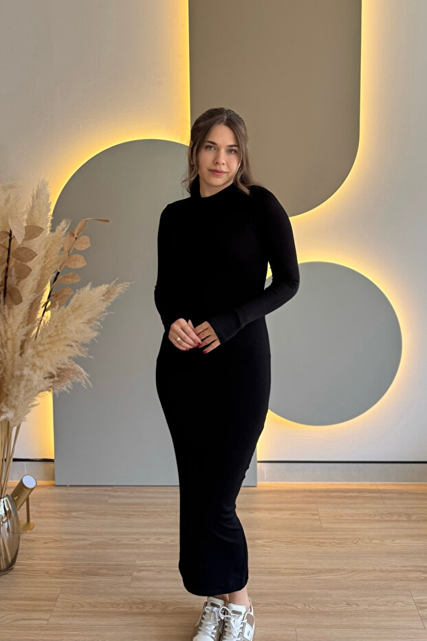 Rochie lungă neagră Finger Slip basic - 7