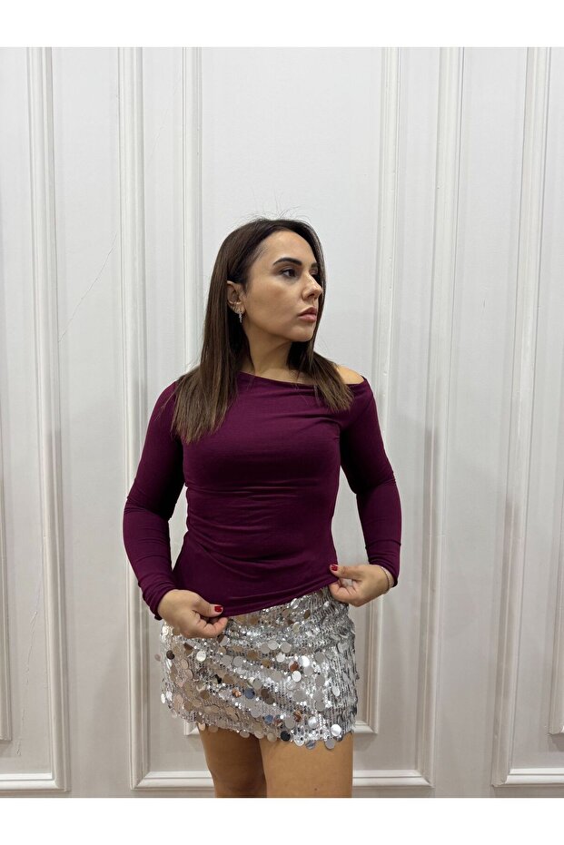 Boat Neck Burgundy Blouse