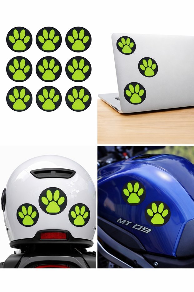 Green Paw Sticker Set – Cat Dog Footprint Decal (Compatible with Laptop, Motorcycle, Helmet) 25X20 cm
