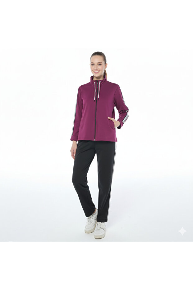 Women's Striped Purple Tracksuit Set (with Plus Size Option)