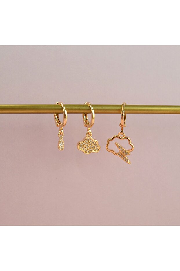 مجموعة أقراط مكونة من 3 قطع بتصميم السحاب - 4