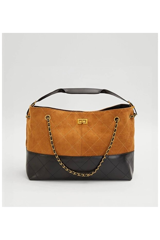 Large Shoulder Bag with Chain Pattern - 3
