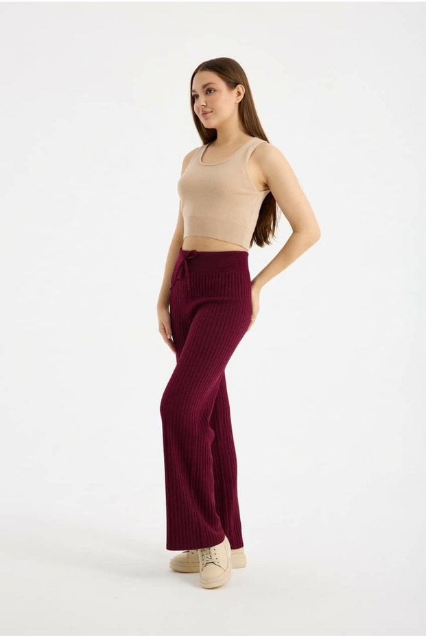 Ribbed Lace-Up Knitwear Trousers