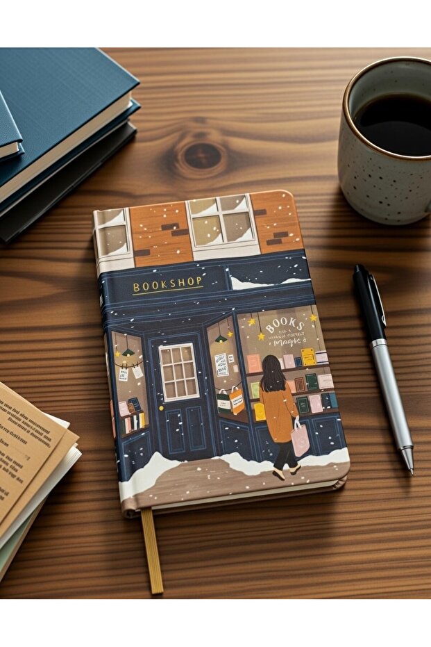 مفكرة بتصميم متجر كتب حنيني بتصميم شتوي