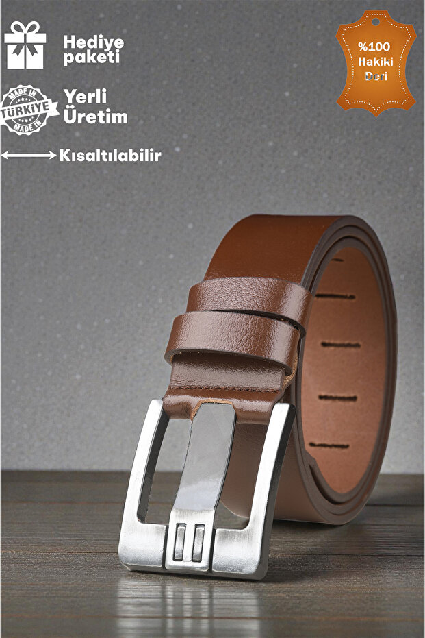 Light Brown 100% Genuine Leather Thick Tongue Sports Belt | Can Be Shortened | Daily & Sports | Domestic Production 1801312 - 2