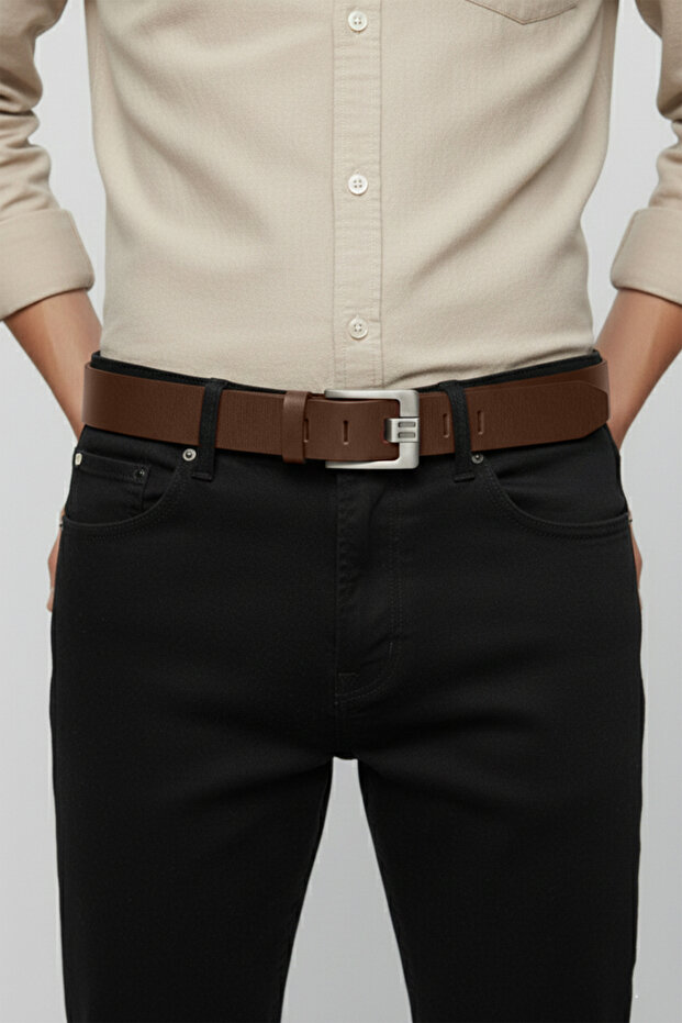 Light Brown 100% Genuine Leather Thick Tongue Sports Belt | Can Be Shortened | Daily & Sports | Domestic Production 1801312 - 5