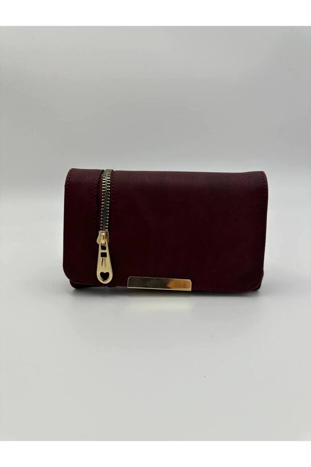 Women's Clamshell Claret Red Wallet with Multi-Compartment Card Holder Detail - Special Series