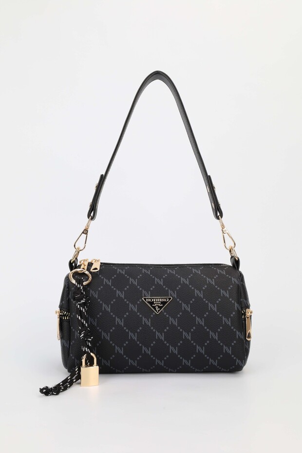 Women’s Black Monogram Leather Lock Charm Detail Hand, Shoulder and Crossbody Bag Alice