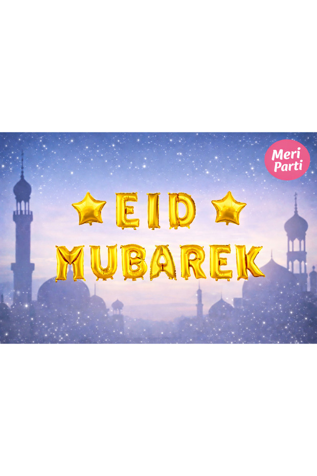 Eid Mubarak Gold Foil Balloon Set (with Stars)