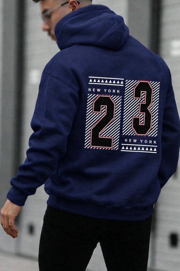 Unisex 3 Thread K Hooded Kangaroo Pocket 23 B Printed O Oversized Street Sweatshirt