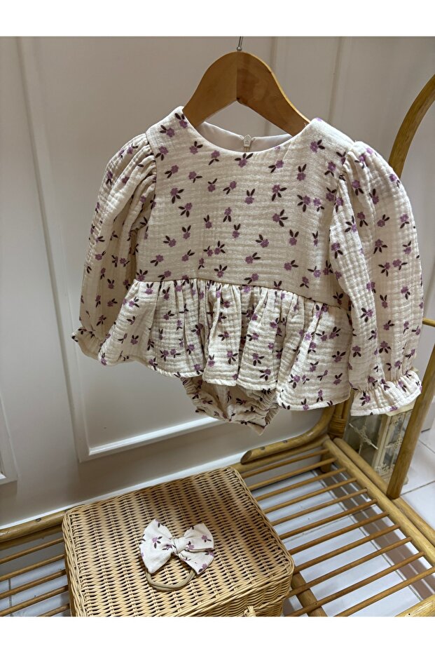 Lila çiçekli Romper - 4