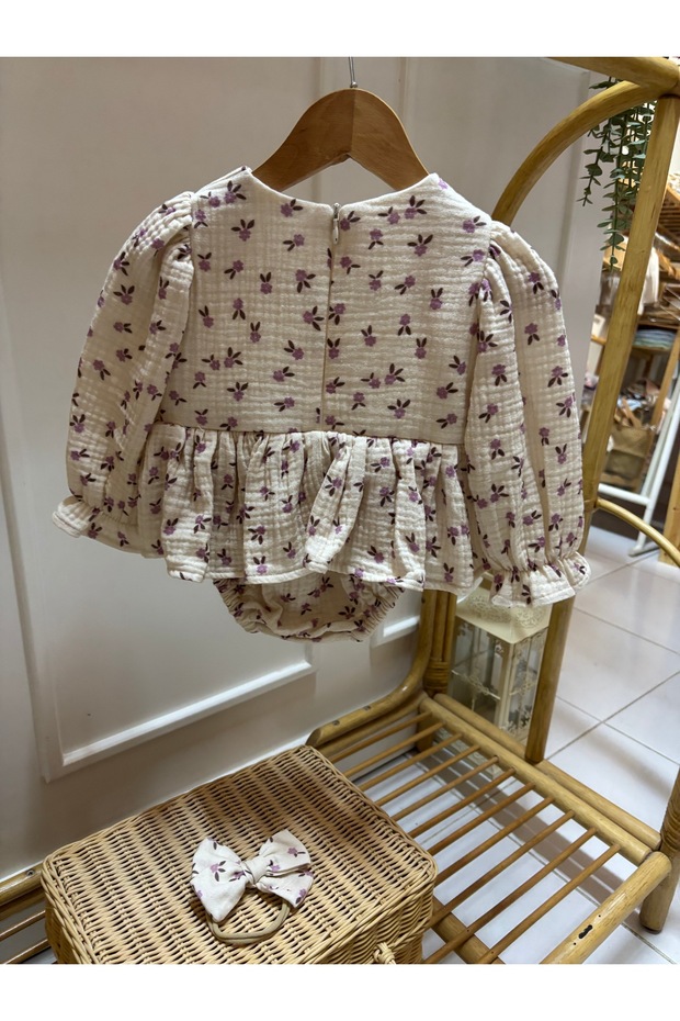 Lila çiçekli Romper - 3
