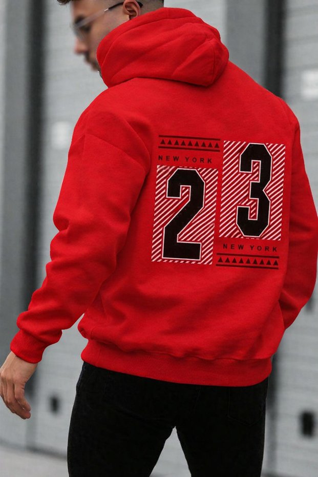 Unisex 3 Thread K Hooded Kangaroo Pocket 23 B Printed O Oversized Street Sweatshirt